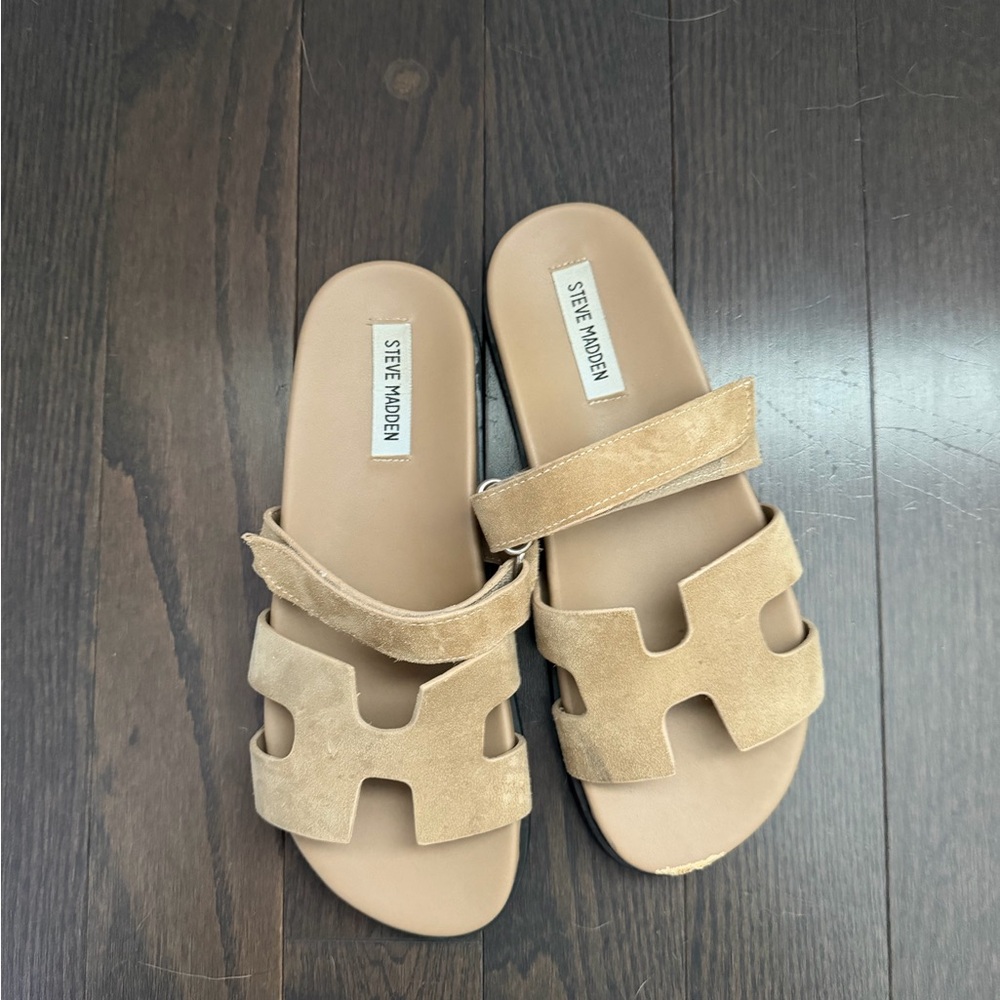 Steve Madden Beige Suede Slide Sandals
